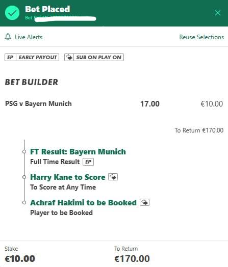PSG vs Bayern Munich bet slip