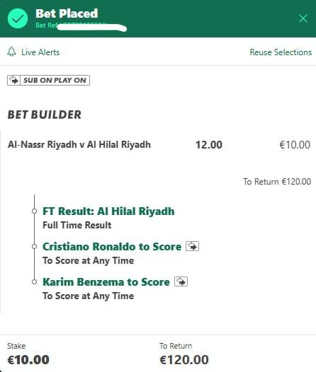 Al Nassr vs Al Hilal bet slip